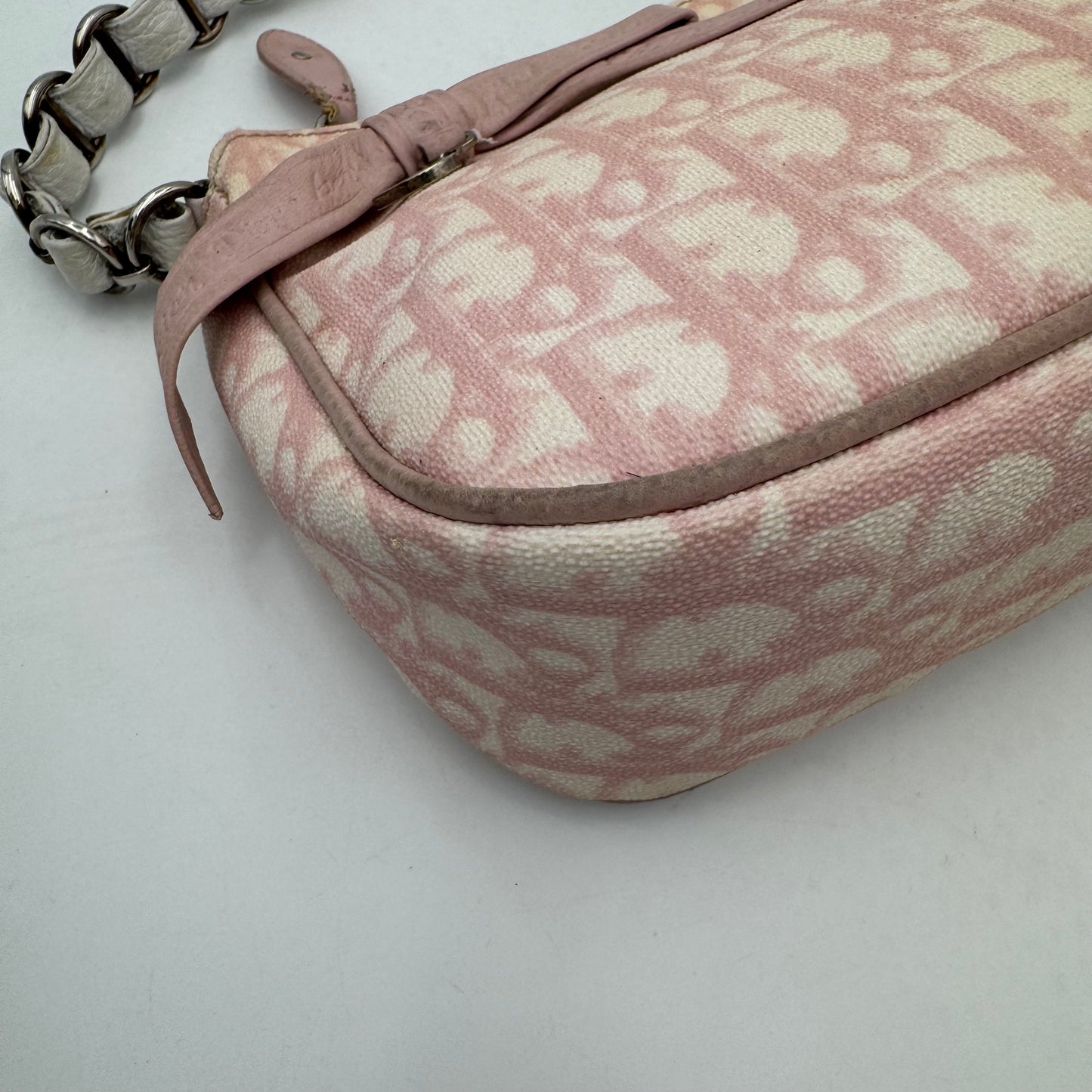 Christian Dior Pink Girly Romantique Trotter Coated Canvas and White Leather Shoulder Bag