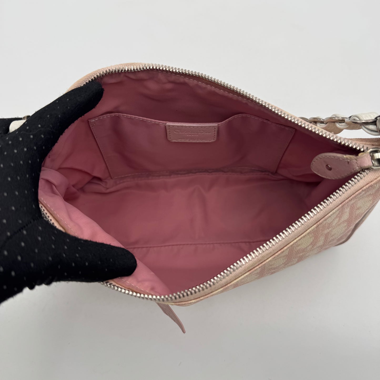 Christian Dior Pink Girly Romantique Trotter Coated Canvas and White Leather Shoulder Bag