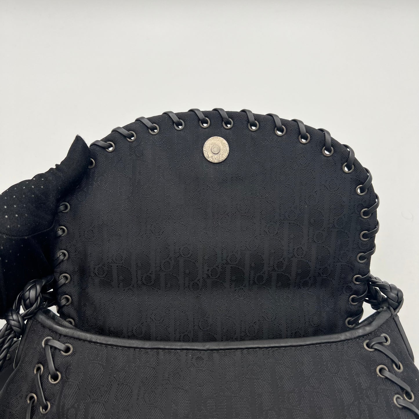 Christian Dior Black Trotter Canvas and Leather Ethnic Flap Shoulder Bag