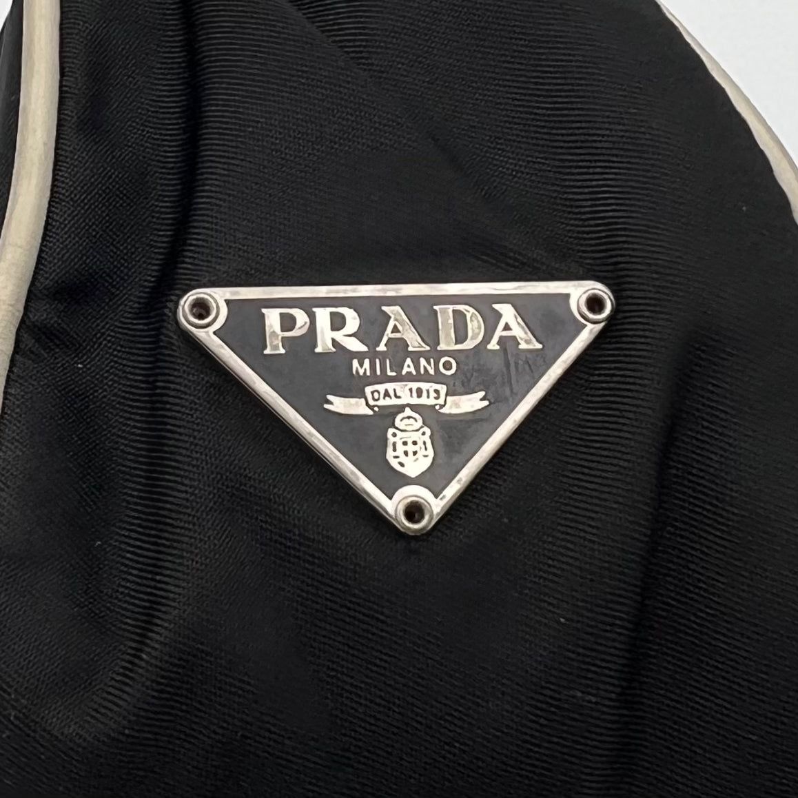 Prada Black Nylon and Leather Floral Applique Shoulder Bag