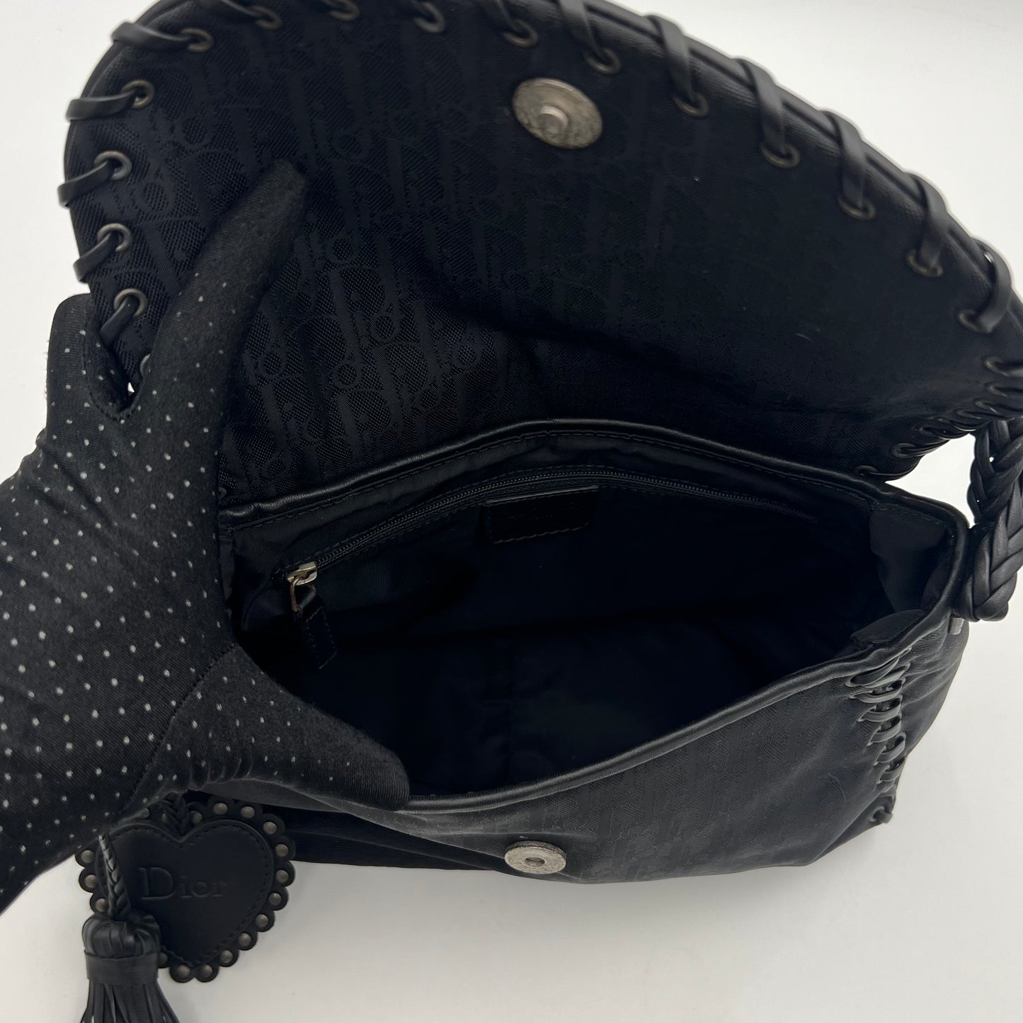 Christian Dior Black Trotter Canvas and Leather Ethnic Flap Shoulder Bag