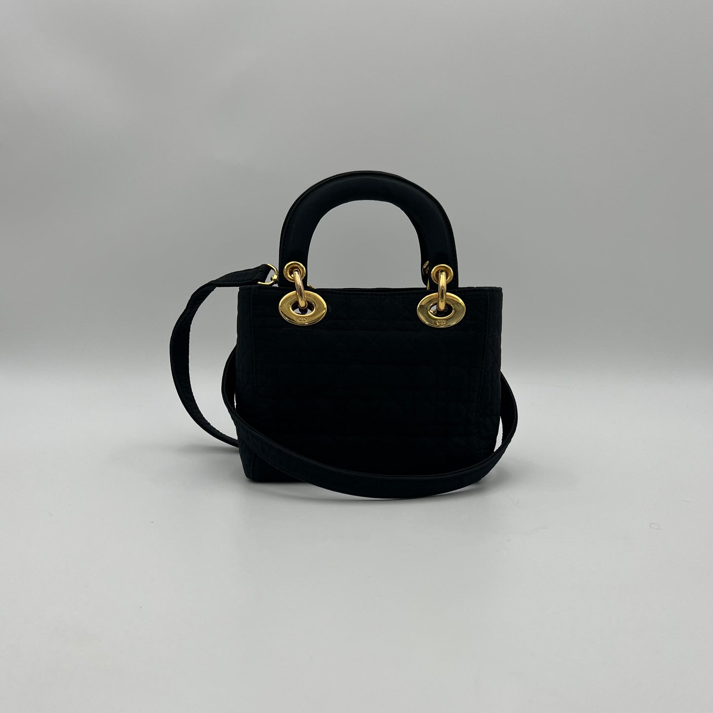 Christian Dior Black Nylon Cannage Mini Lady Dior with Long Strap GHW