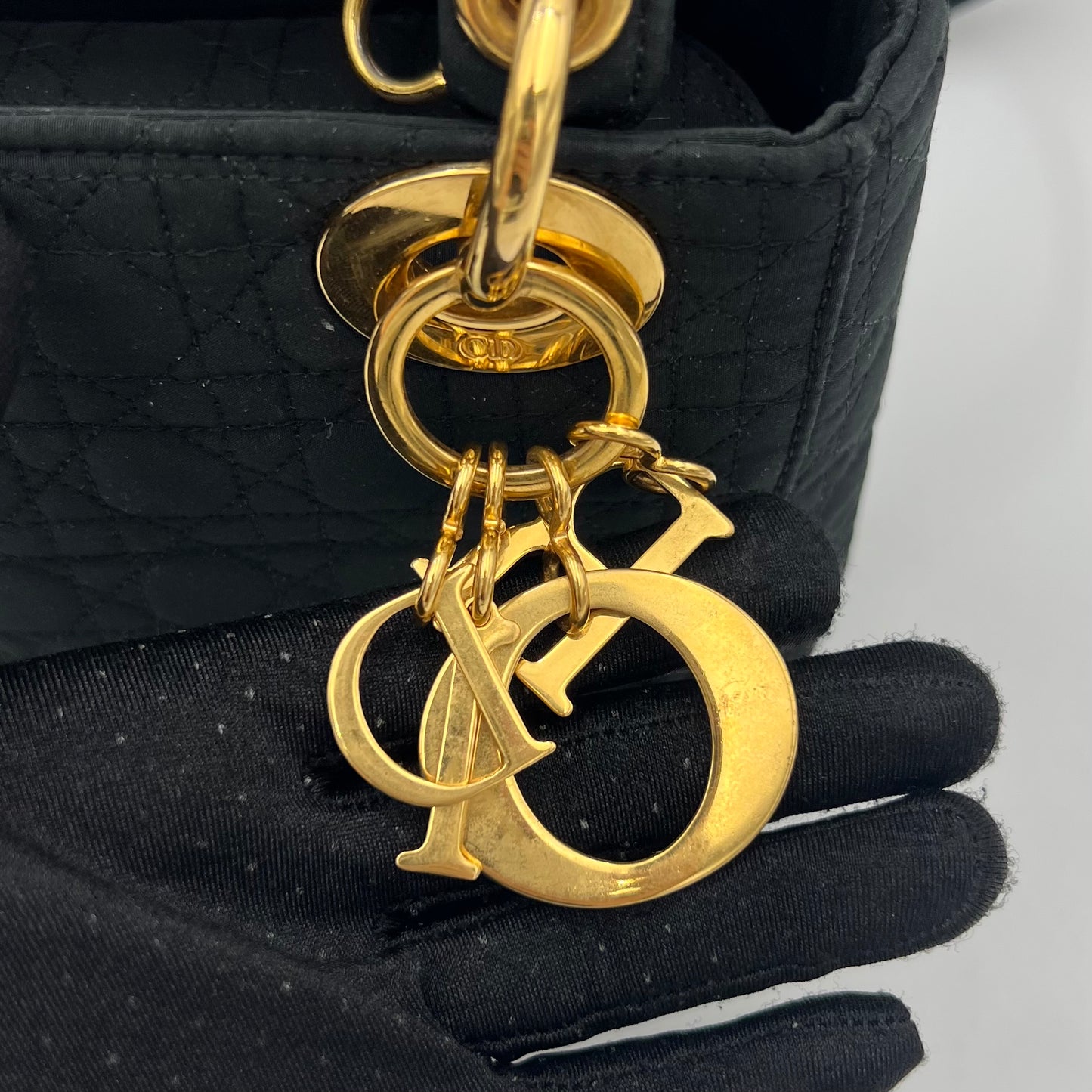 Christian Dior Black Nylon Cannage Mini Lady Dior with Long Strap GHW