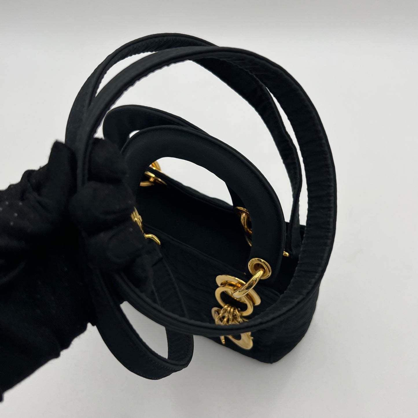 Christian Dior Black Nylon Cannage Mini Lady Dior with Long Strap GHW