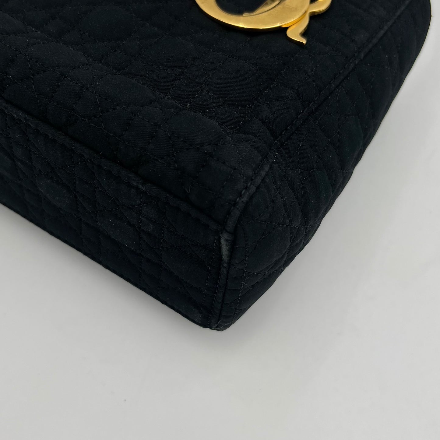 Christian Dior Black Nylon Cannage Mini Lady Dior with Long Strap GHW