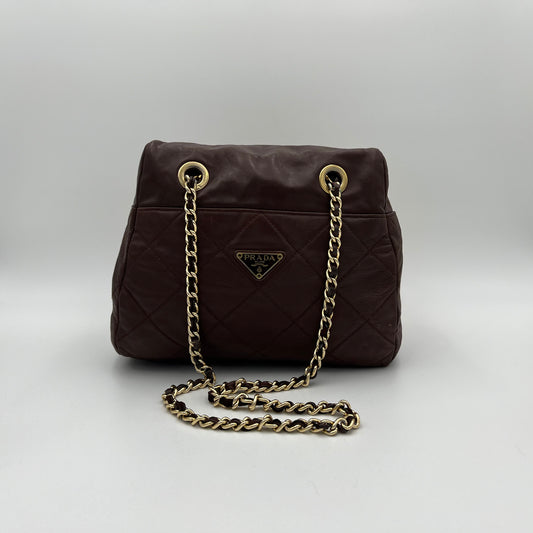 Prada Brown Leather Quilted Chain Bag