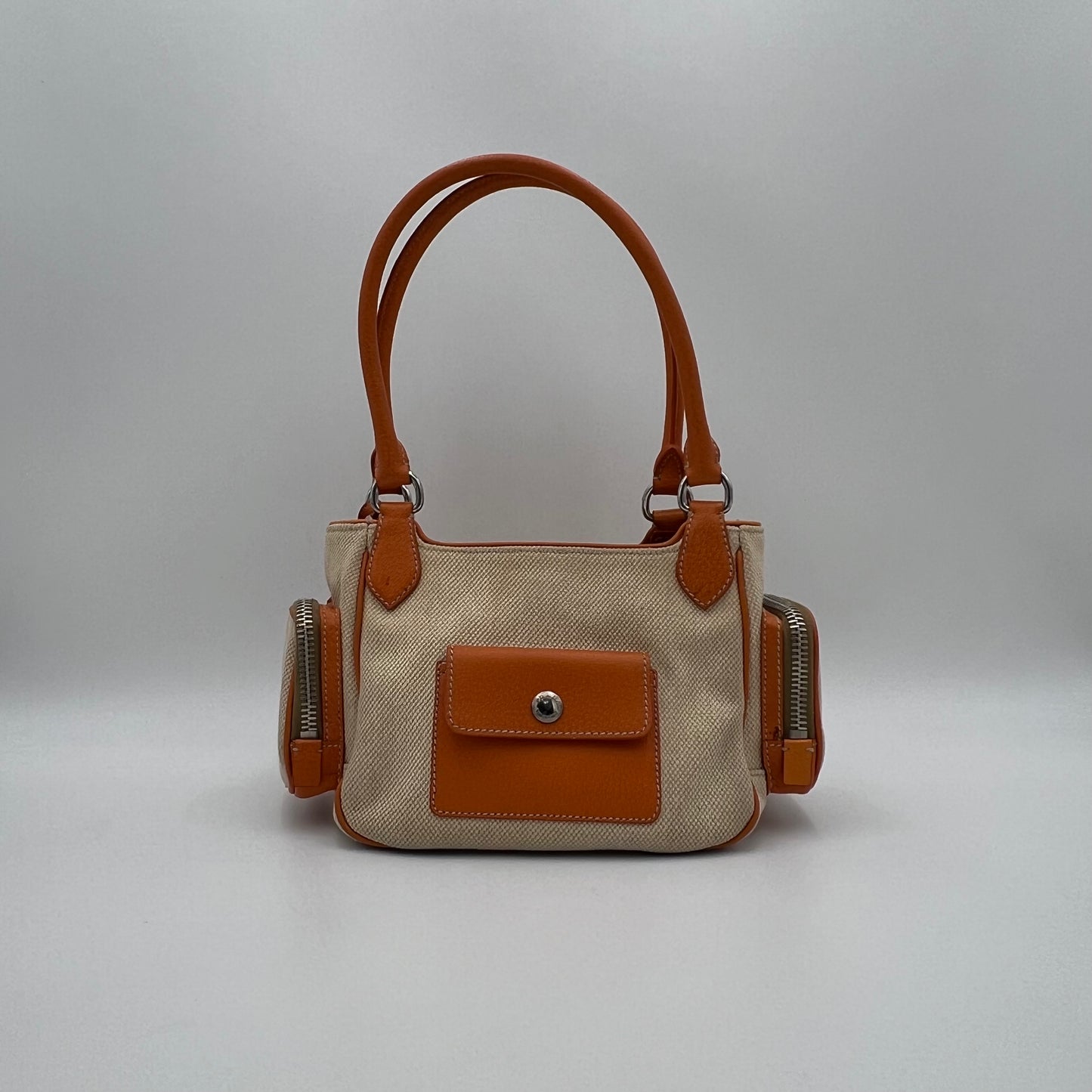 Prada Beige Canvas Orange Leather Canapa Cinghiale Shoulder Bag