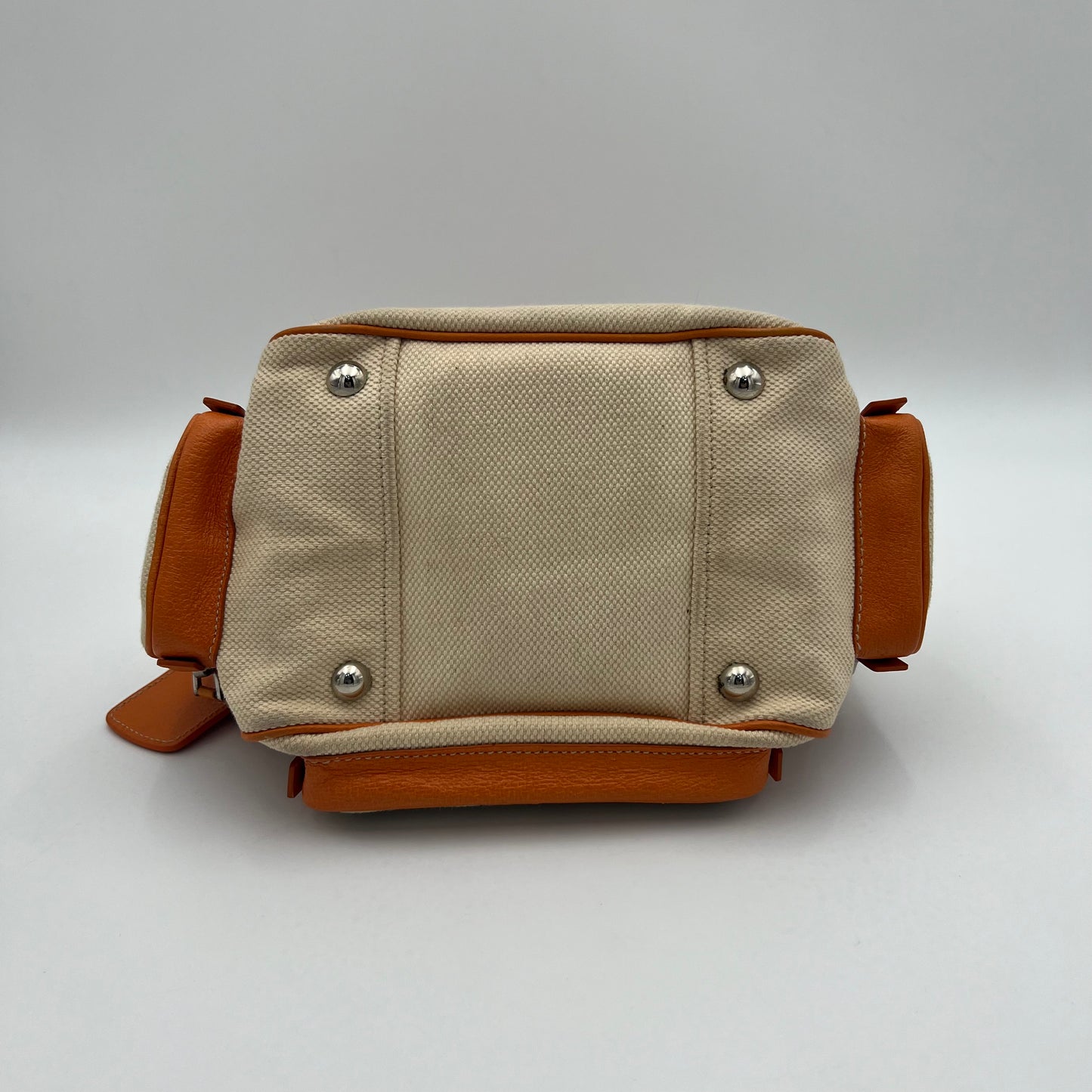 Prada Beige Canvas Orange Leather Canapa Cinghiale Shoulder Bag