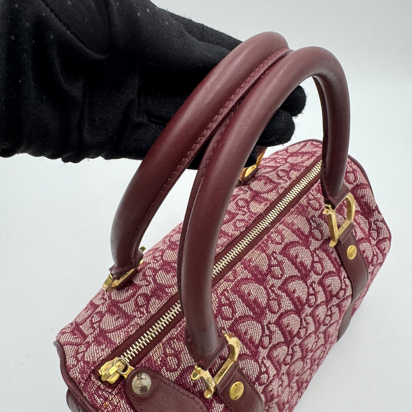 Christian Dior Burgundy Oblique Canvas Boston 25 GHW