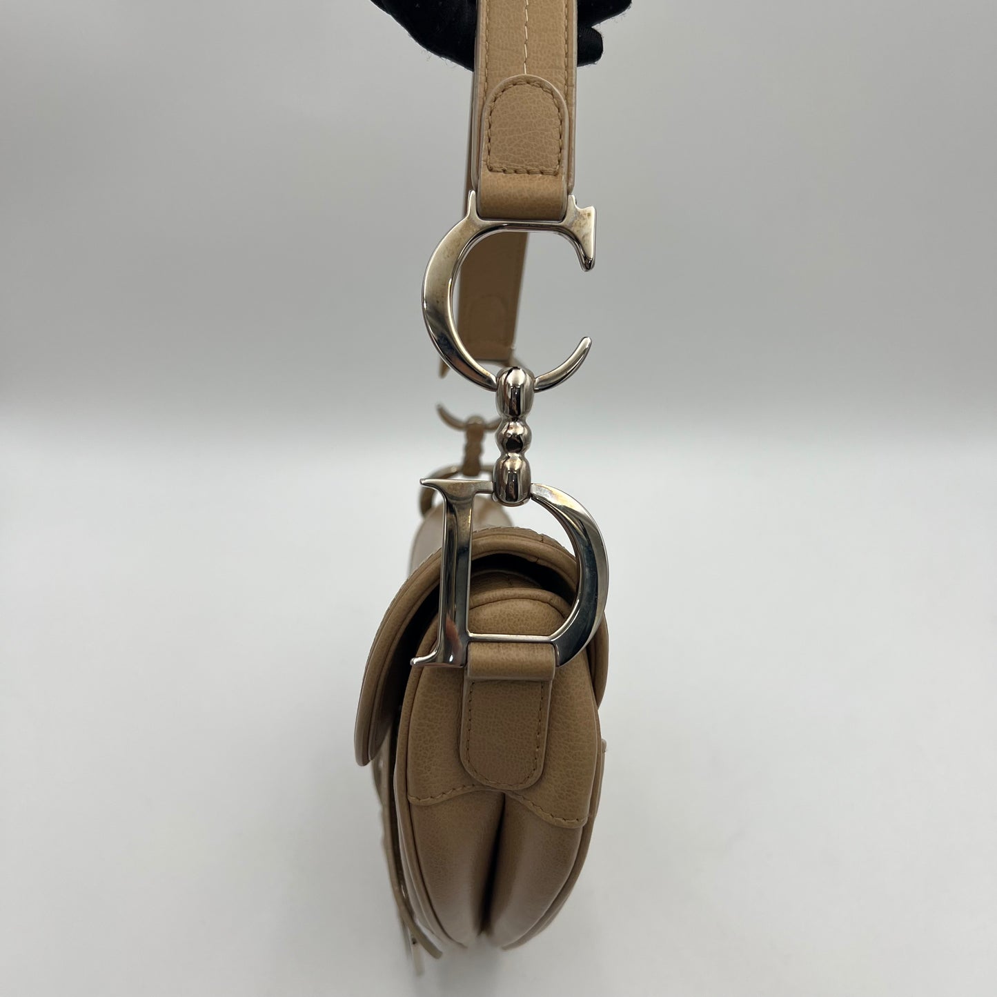 Christian Dior Beige Leather Top Stitch Detail Saddle Bag
