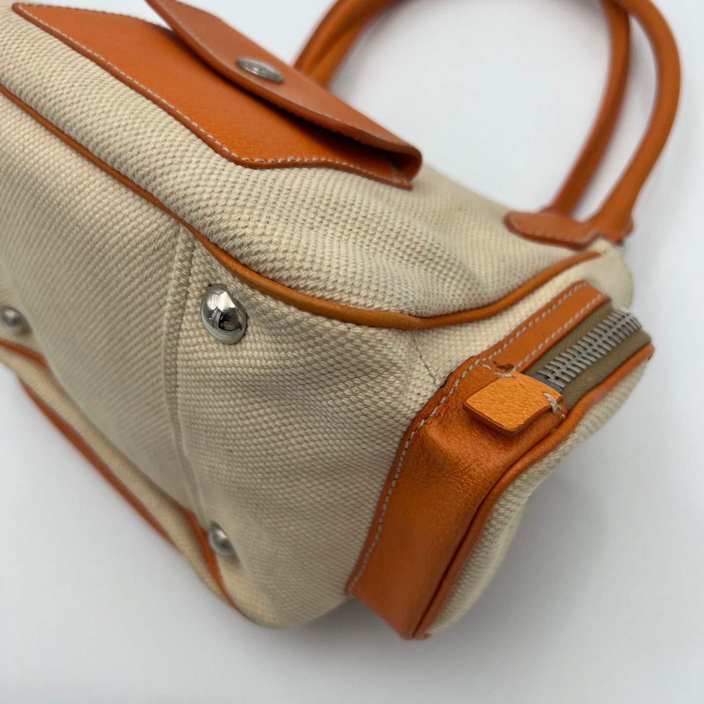 Prada Beige Canvas Orange Leather Canapa Cinghiale Shoulder Bag