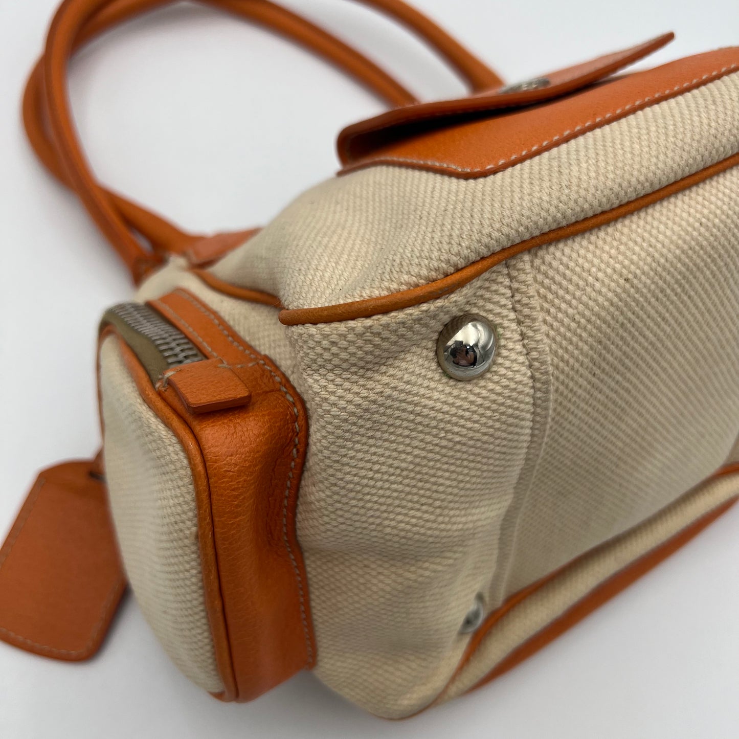 Prada Beige Canvas Orange Leather Canapa Cinghiale Shoulder Bag