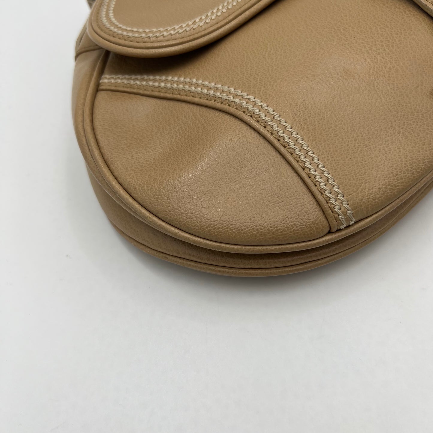 Christian Dior Beige Leather Top Stitch Detail Saddle Bag