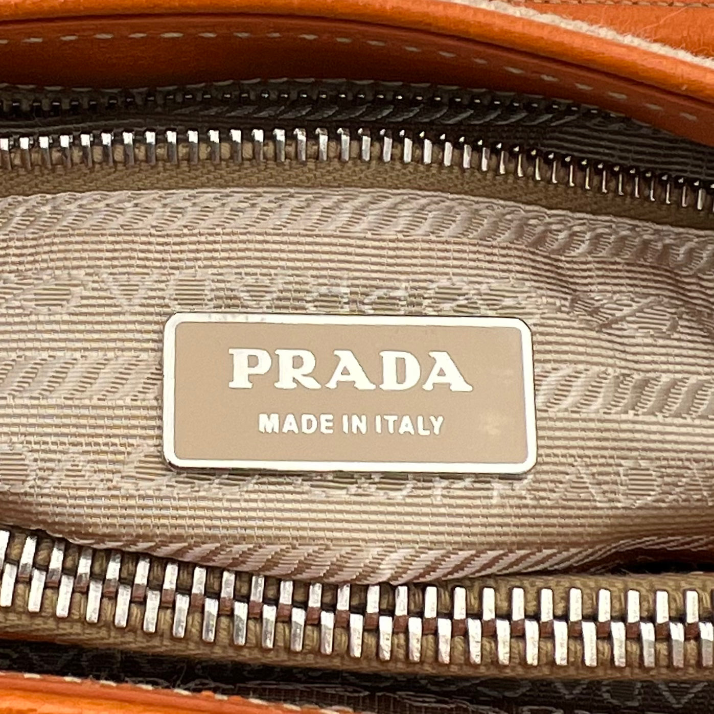 Prada Beige Canvas Orange Leather Canapa Cinghiale Shoulder Bag