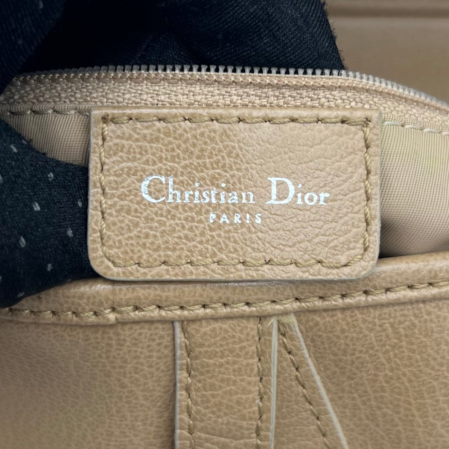 Christian Dior Beige Leather Top Stitch Detail Saddle Bag