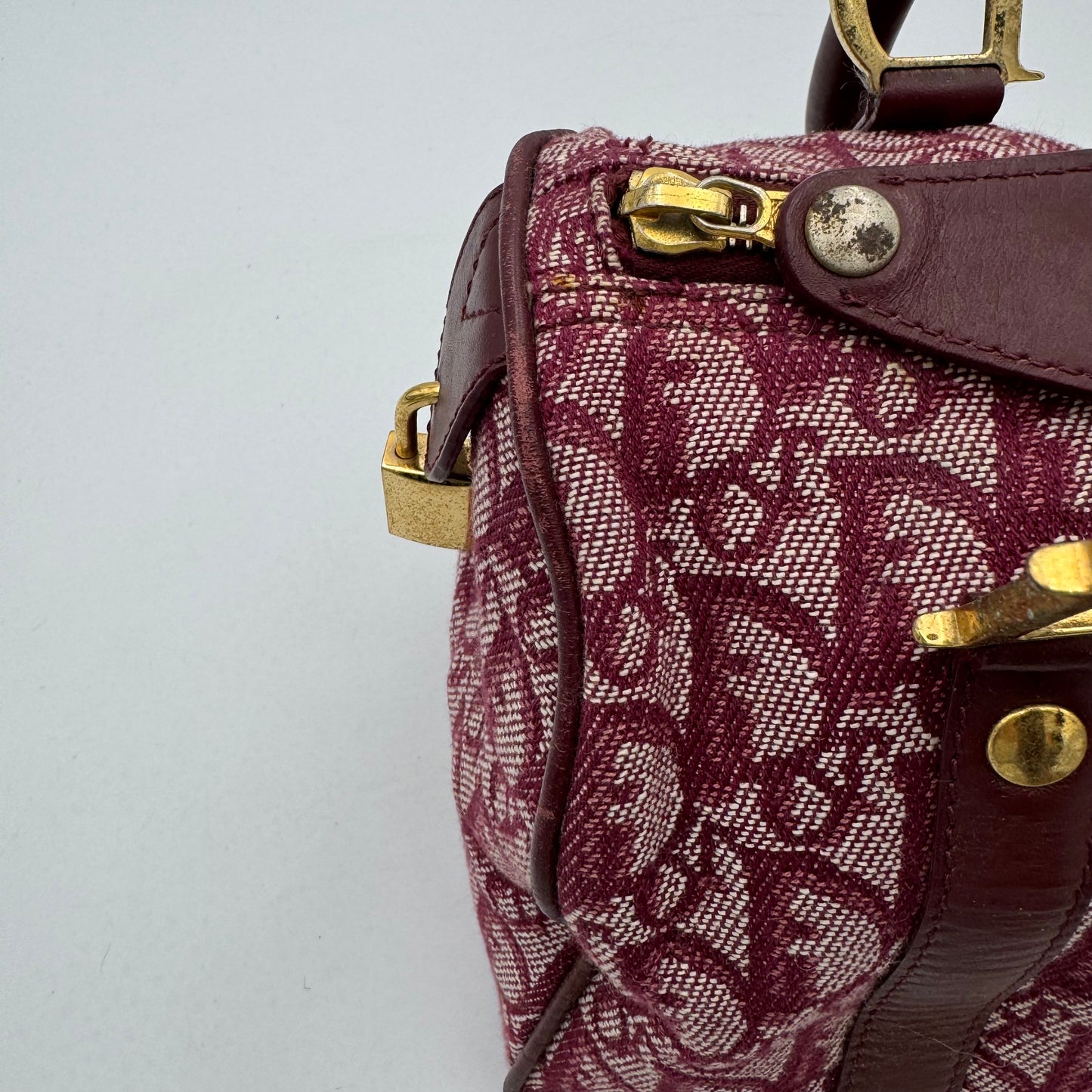 Christian Dior Burgundy Oblique Canvas Boston 25 GHW