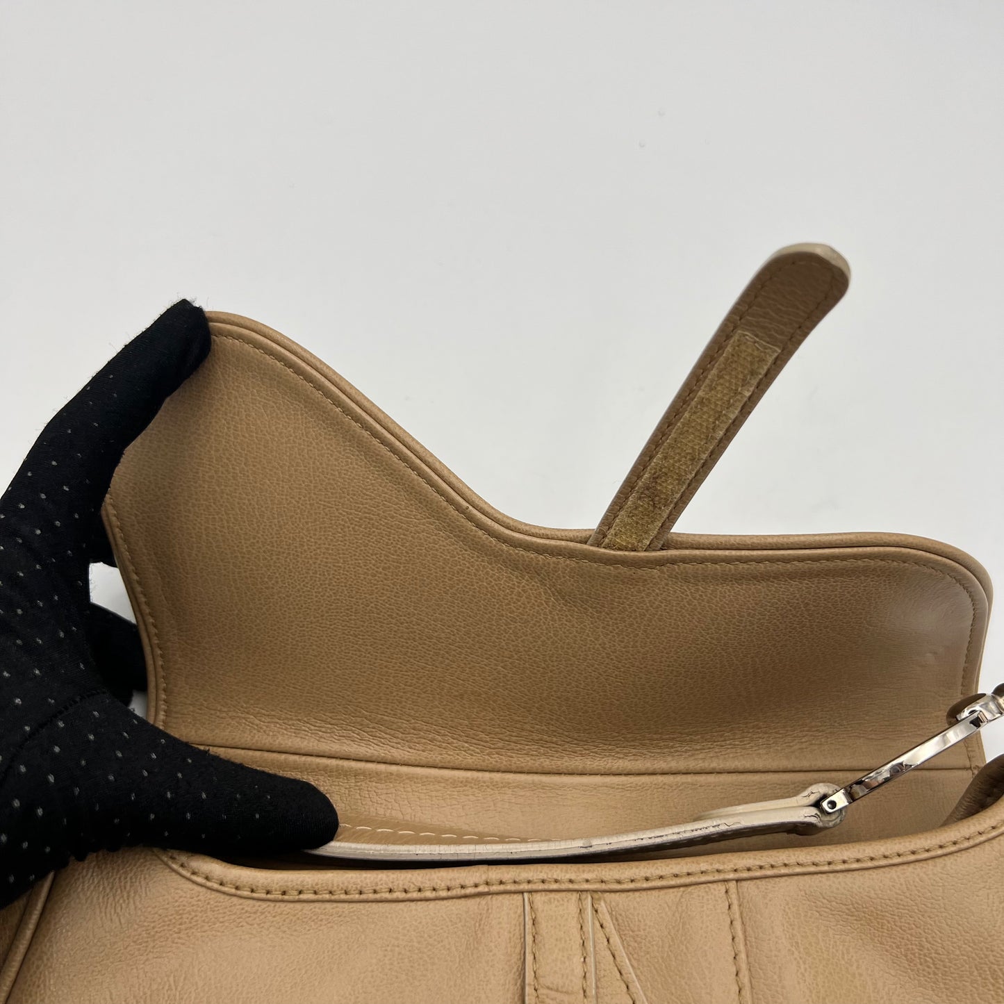 Christian Dior Beige Leather Top Stitch Detail Saddle Bag