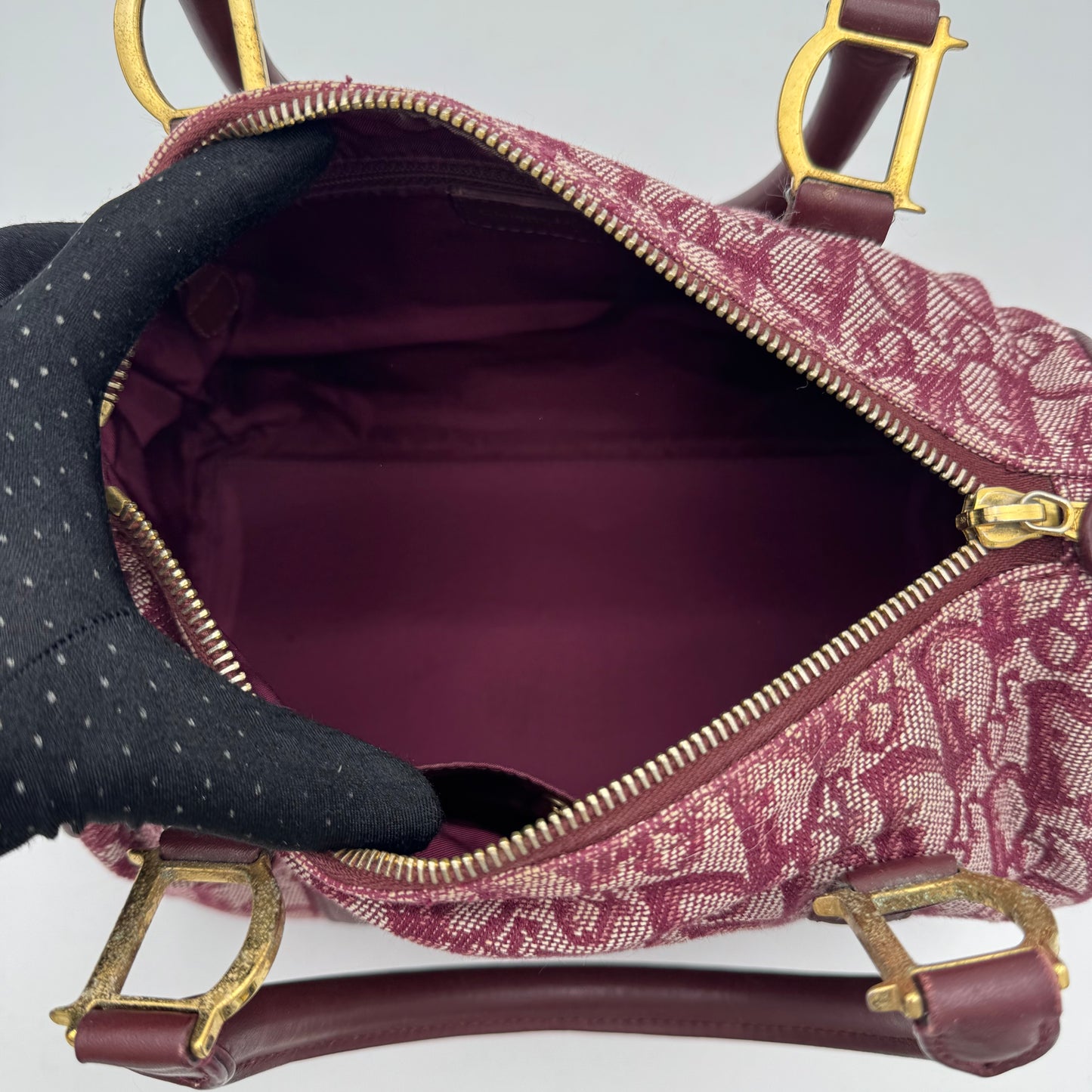 Christian Dior Burgundy Oblique Canvas Boston 25 GHW