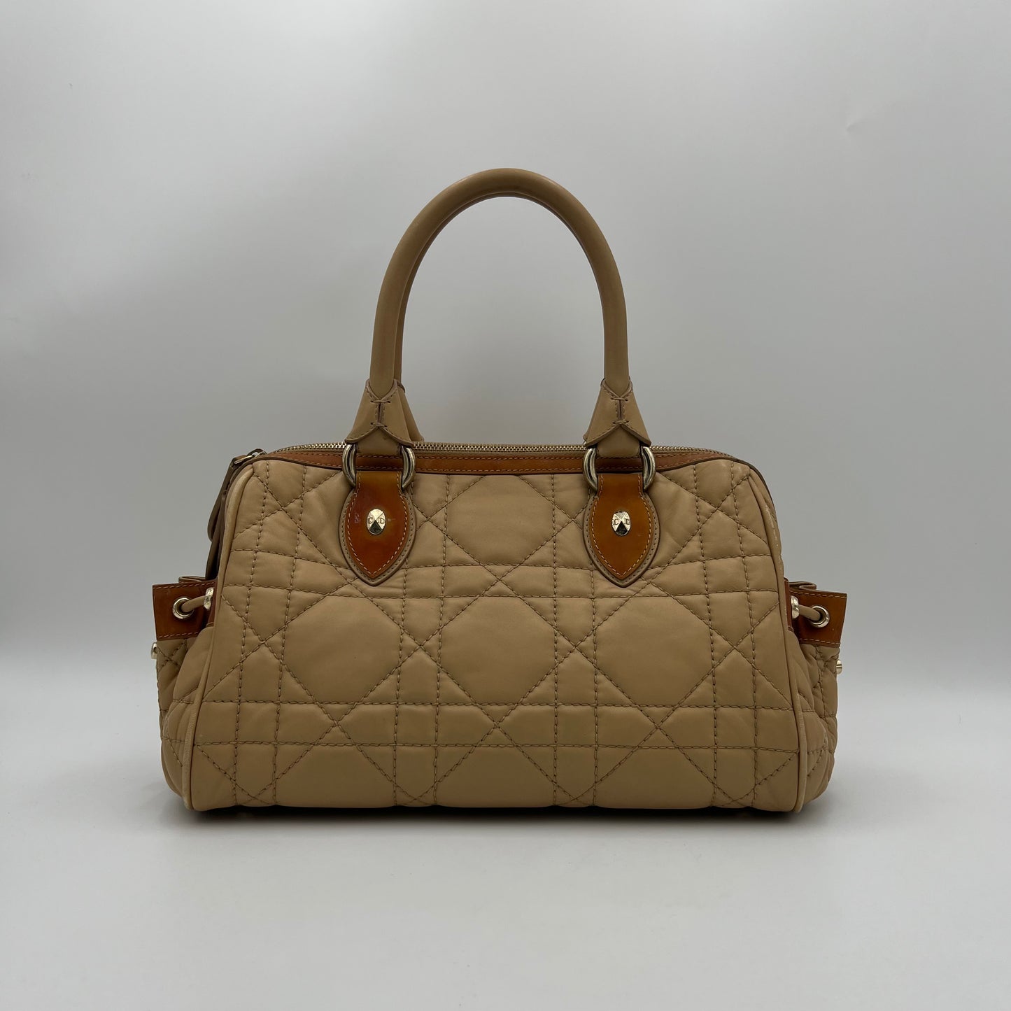 Christian Dior Beige Quilted Leather Side Pocket Satchel