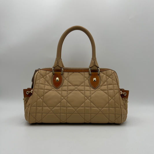 Christian Dior Beige Quilted Leather Side Pocket Satchel