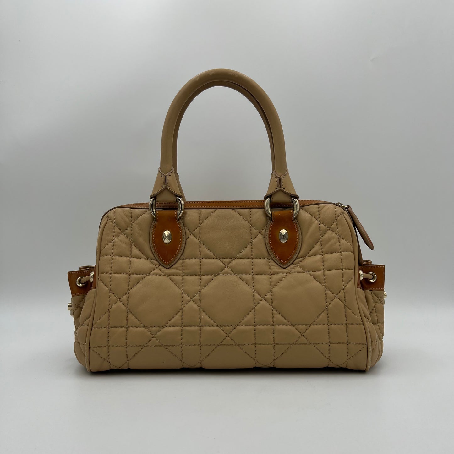 Christian Dior Beige Quilted Leather Side Pocket Satchel