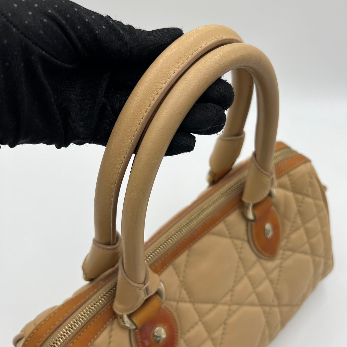 Christian Dior Beige Quilted Leather Side Pocket Satchel