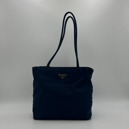 Prada Dark Blue Nylon Long Strap Zip Tote