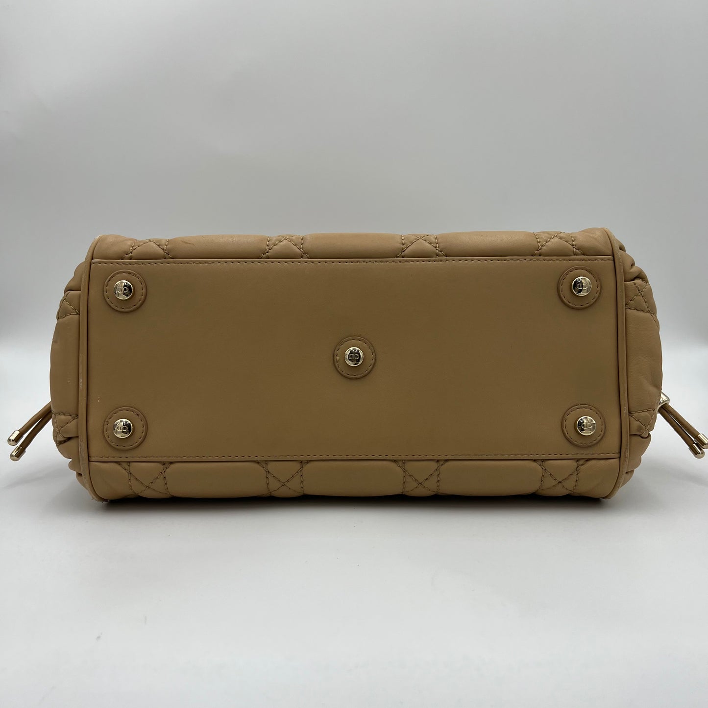 Christian Dior Beige Quilted Leather Side Pocket Satchel