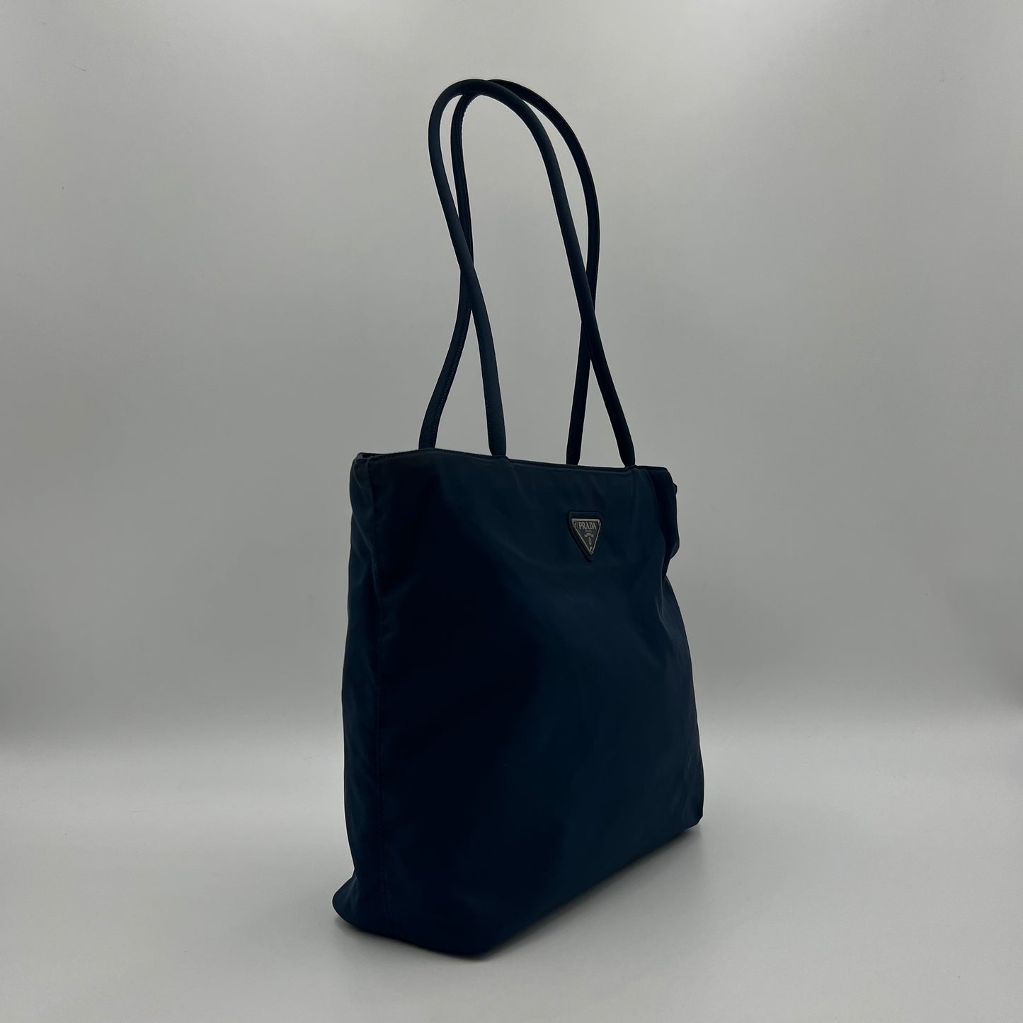 Prada Dark Blue Nylon Long Strap Zip Tote