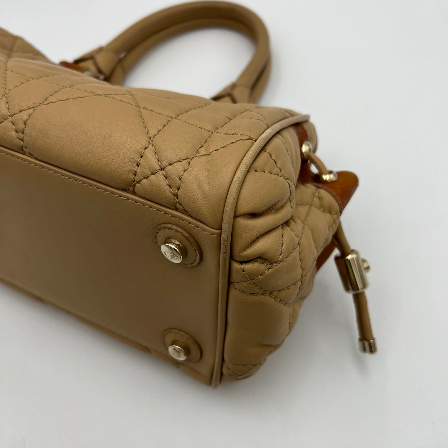 Christian Dior Beige Quilted Leather Side Pocket Satchel