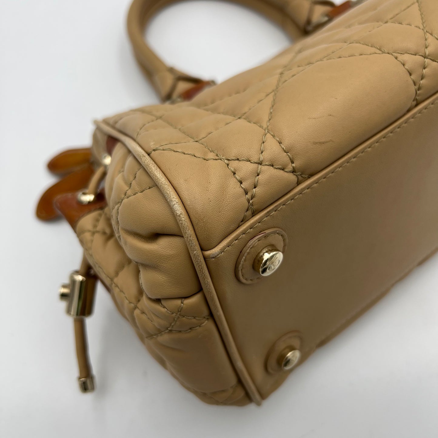 Christian Dior Beige Quilted Leather Side Pocket Satchel