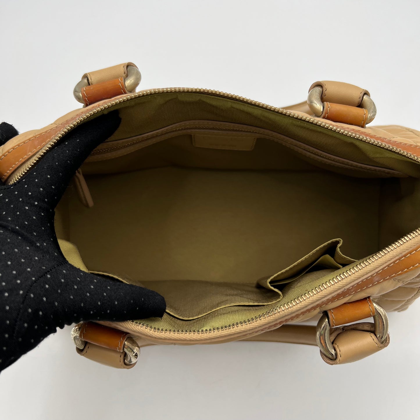 Christian Dior Beige Quilted Leather Side Pocket Satchel