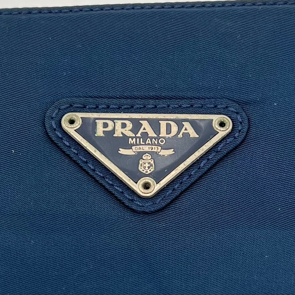 Prada Dark Blue Nylon Long Strap Zip Tote