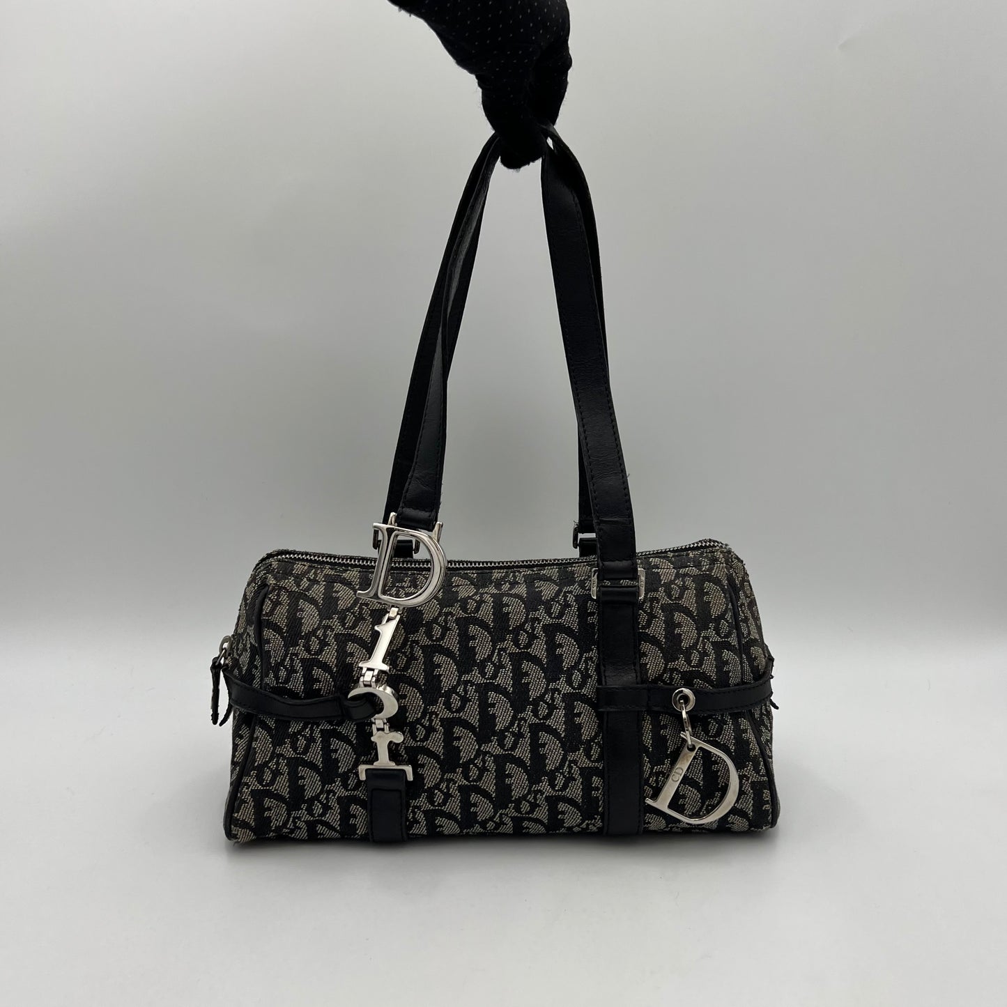 Christian Dior Black Oblique Canvas Spellout D Charm Boston