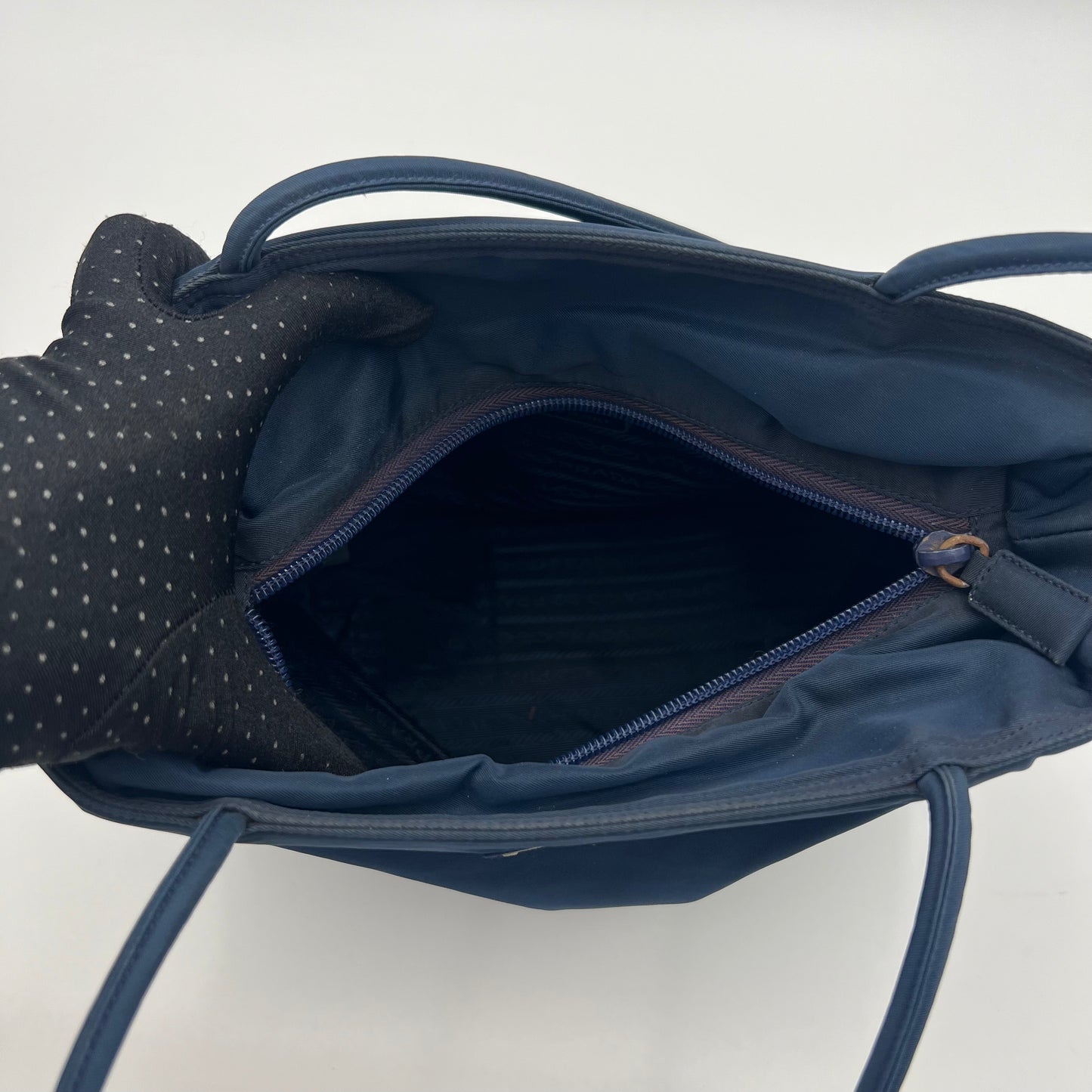 Prada Dark Blue Nylon Long Strap Zip Tote