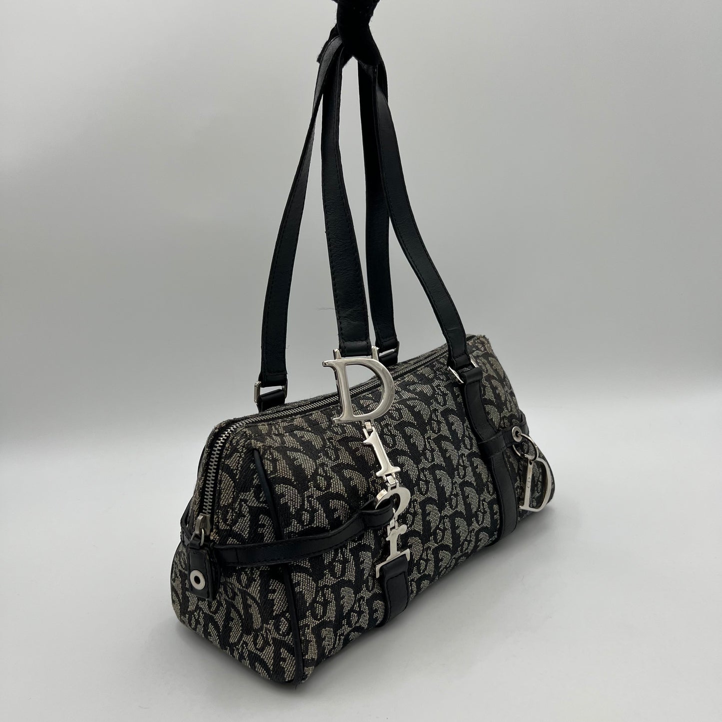 Christian Dior Black Oblique Canvas Spellout D Charm Boston