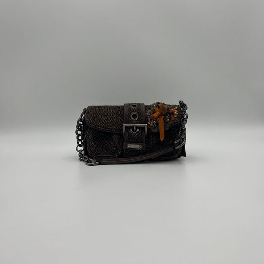 Prada Tweed Ricamo Crystal Applique Shoulder Bag