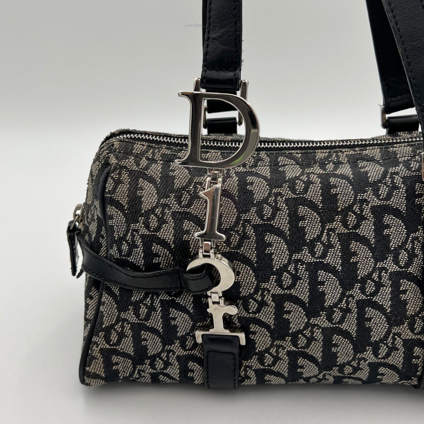 Christian Dior Black Oblique Canvas Spellout D Charm Boston