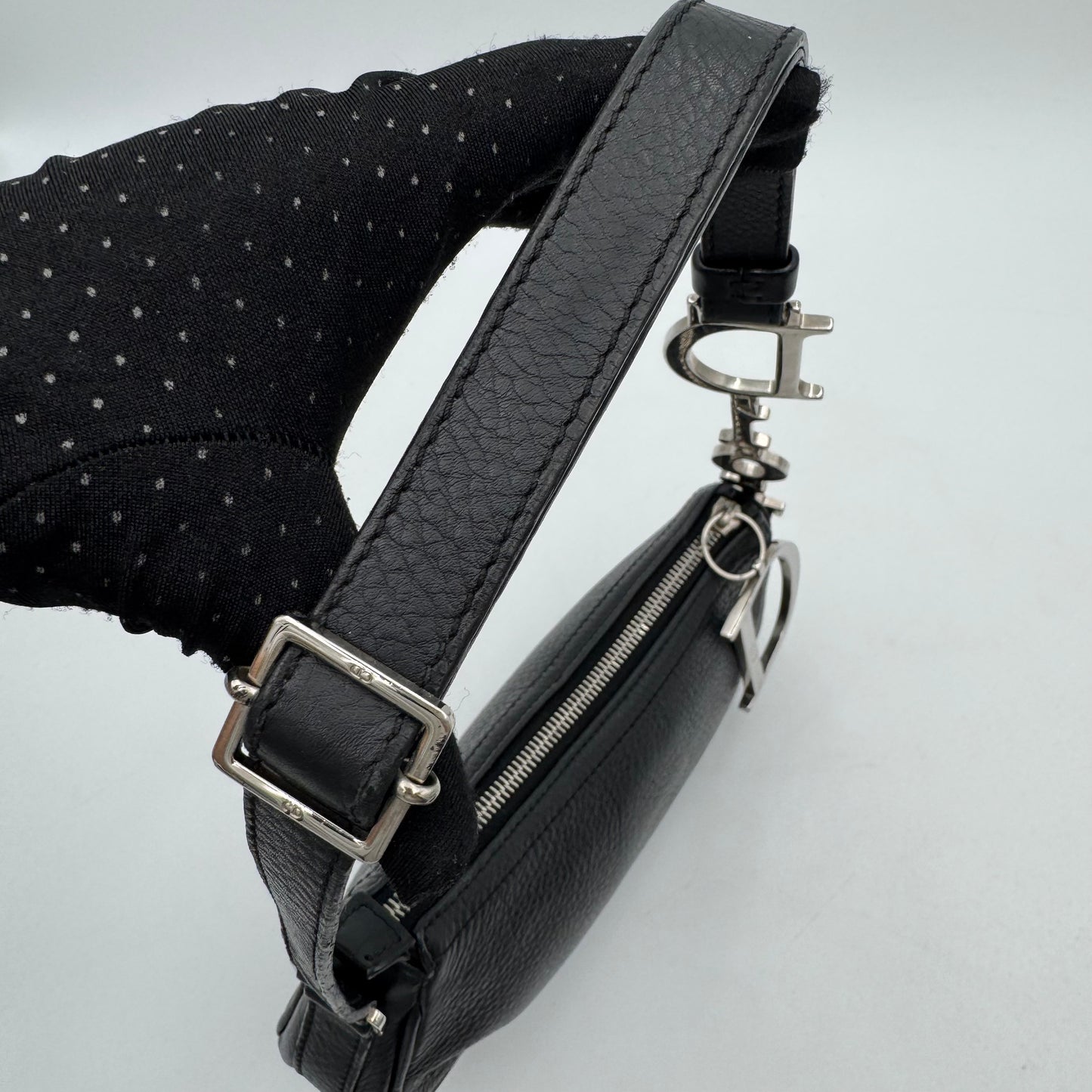 Christian Dior Black Leather Spellout D Charm Pochette SHW