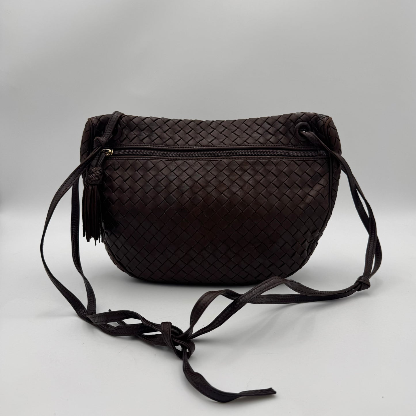 Bottega Veneta Brown Intrecciato Nappa Half Moon Crossbody