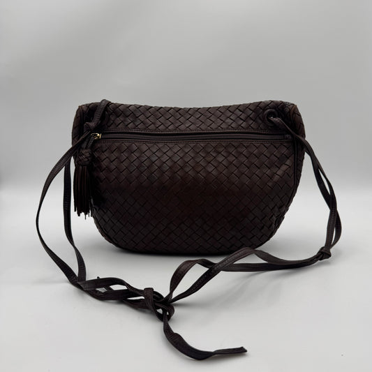 Bottega Veneta Brown Intrecciato Nappa Half Moon Crossbody