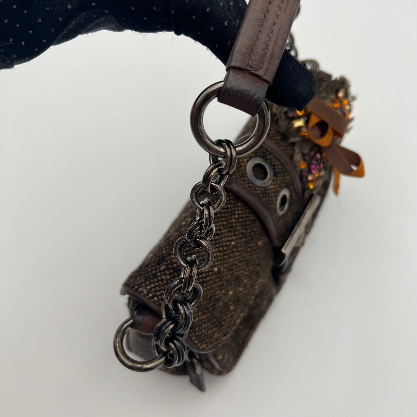 Prada Tweed Ricamo Crystal Applique Shoulder Bag