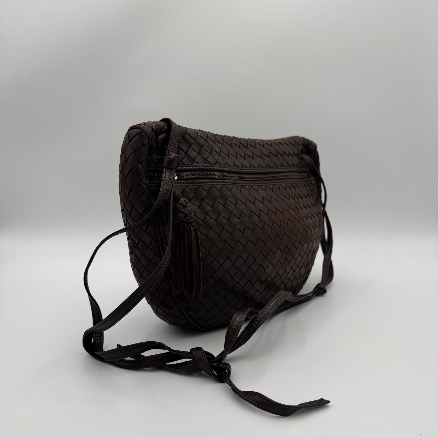 Bottega Veneta Brown Intrecciato Nappa Half Moon Crossbody