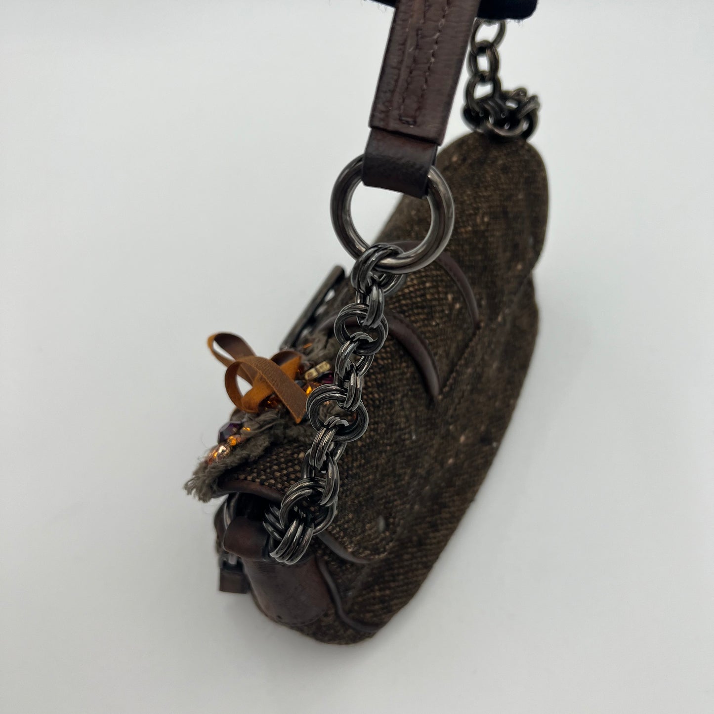 Prada Tweed Ricamo Crystal Applique Shoulder Bag