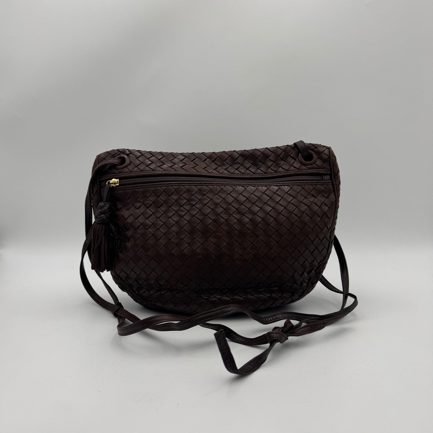 Bottega Veneta Brown Intrecciato Nappa Half Moon Crossbody
