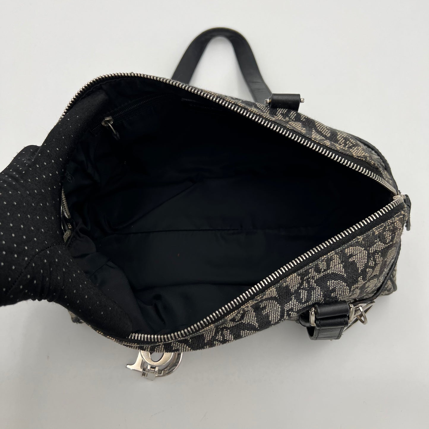 Christian Dior Black Oblique Canvas Spellout D Charm Boston