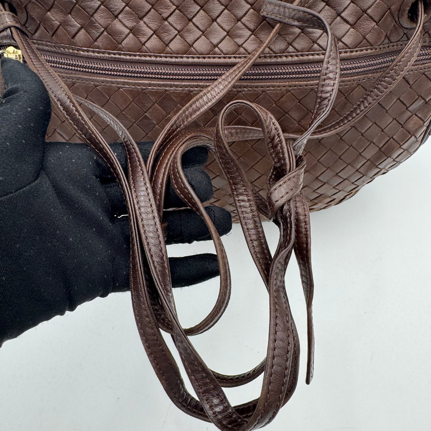 Bottega Veneta Brown Intrecciato Nappa Half Moon Crossbody