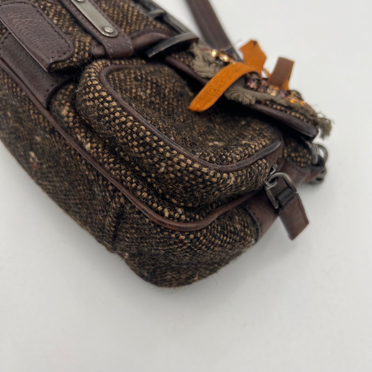 Prada Tweed Ricamo Crystal Applique Shoulder Bag