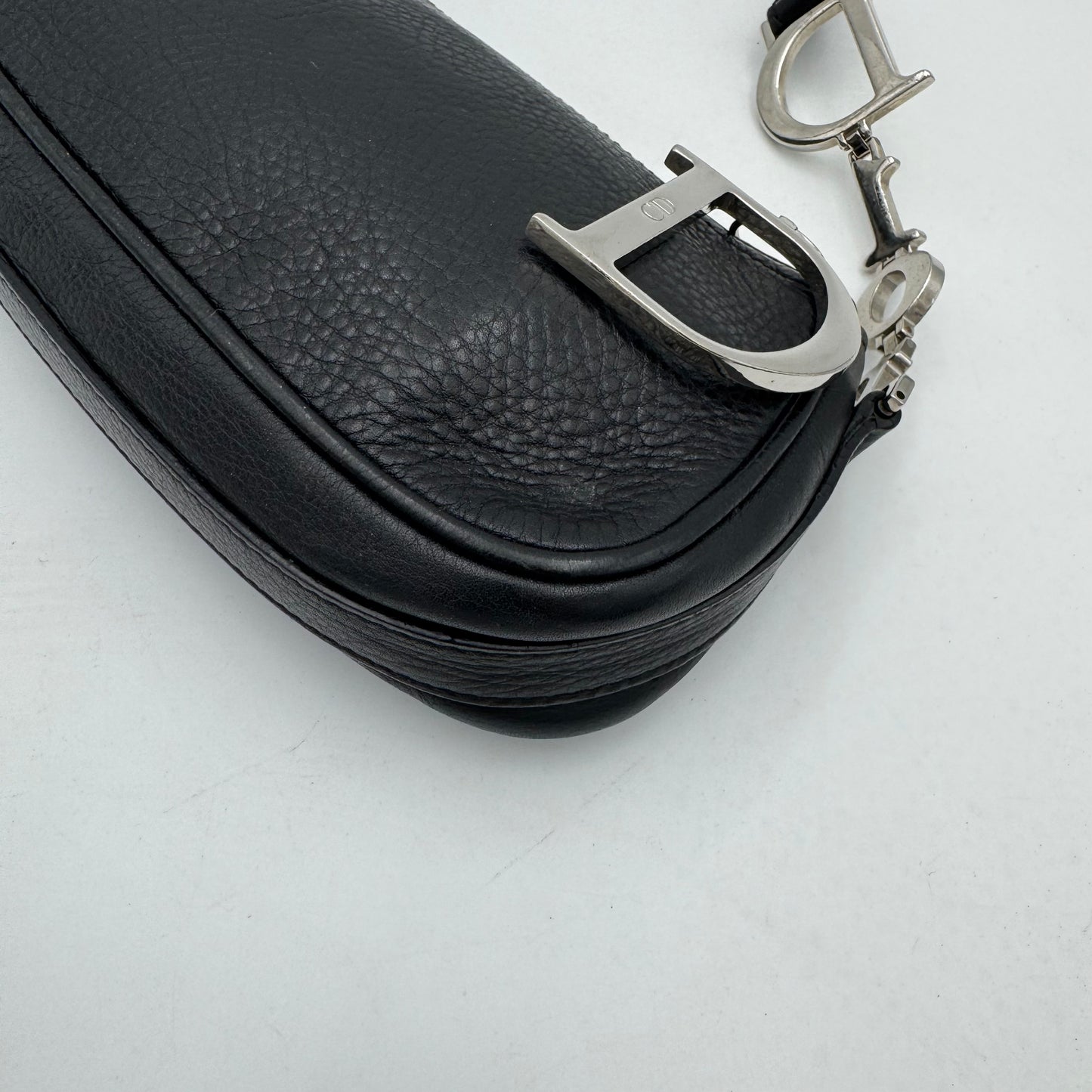 Christian Dior Black Leather Spellout D Charm Pochette SHW