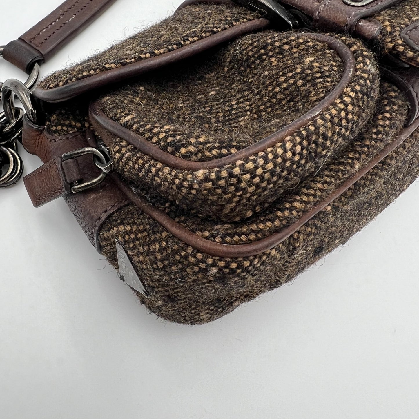 Prada Tweed Ricamo Crystal Applique Shoulder Bag